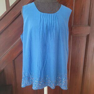 Coldwater Creek Blue Sleeveless Top With Sequin Detail Womens XL 16 Rayon/Polyes